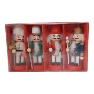 Set of 4 Vintage Style Wooden Nutcracker Ornaments Christmas Tree Decor Soldiers